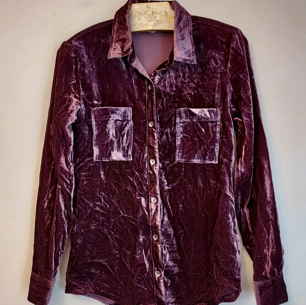 Splendid Moonstone Long Sleeve Velvet Button Front Shirt Top Size XS - Picture 4 of 9
